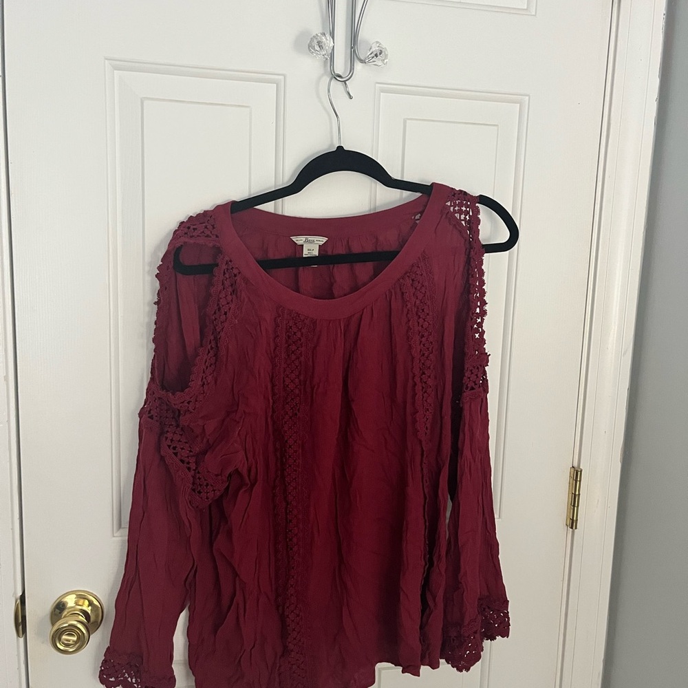 Bass Women's Deep Red Crochet Accent Blouse